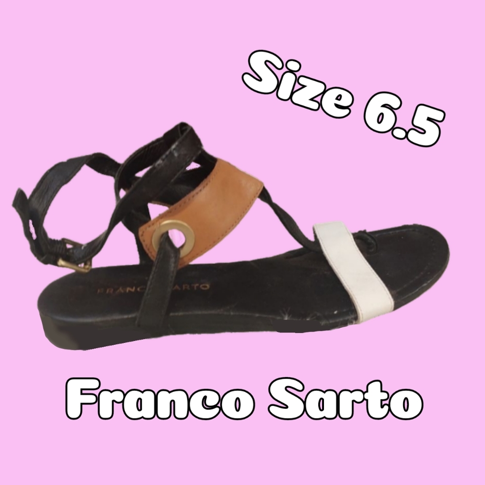 Franco Sarto • Tan White Black Leather Sandals